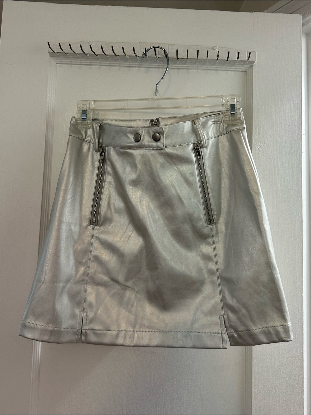 Silver Faux-Leather A-Line Mini Skirt